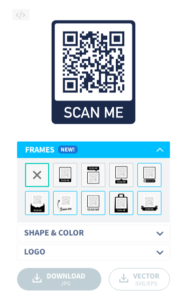 Choose a variety of 'Scan Me' frames