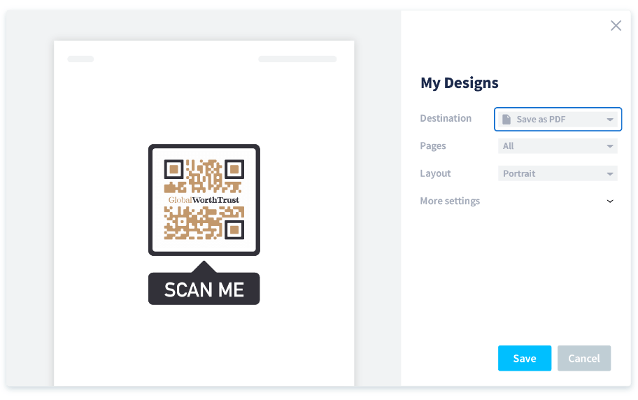 Downloading a QR Code as a PDF.
