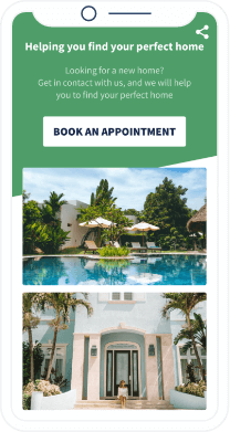 A QR Code landing page that displays a gallery of images of a house with a ‘book appointment now’ button.