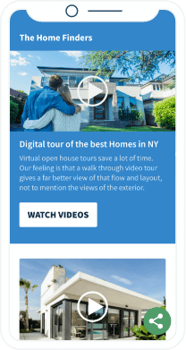 A QR Code landing page that displays a video playlist of available properties by a real estate agent.